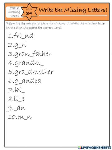 Week 34 - write the missing letter