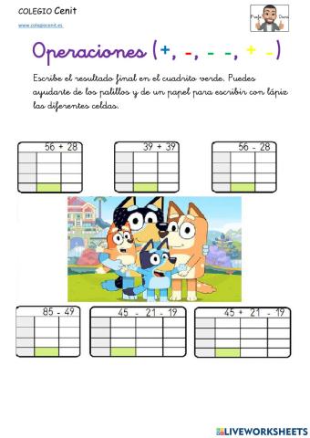 Sumas, restas, doblerrestas y sumirrestas.