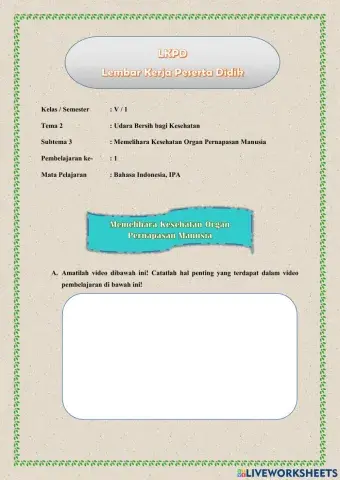 LKPD Kelas 5 Tema 2 Udara Bersih bagi Kesehatan Subtema 3 Pembelajaran 1