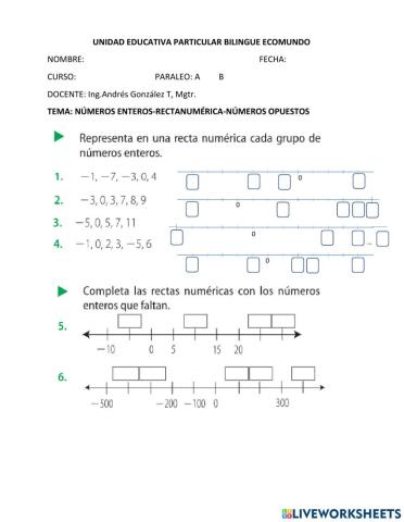 Números enteros actividad 1