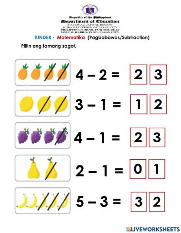 Subtraction-Pagbabawas