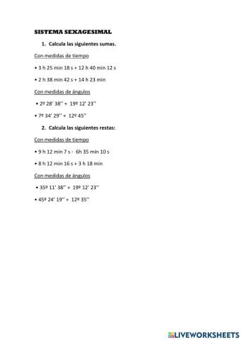 Suma y resta sistema sexagesimal