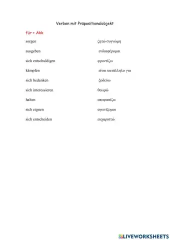Verben mit Präpositionalobjekt für +Akk