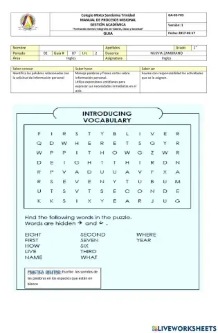 Vocabulary practice guia 7