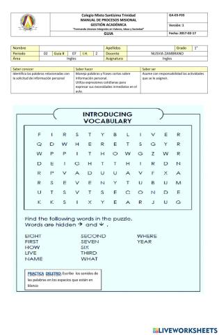 Vocabulary practice guia 7