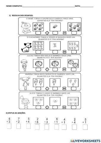Desafios Matemáticos usando a Adição.