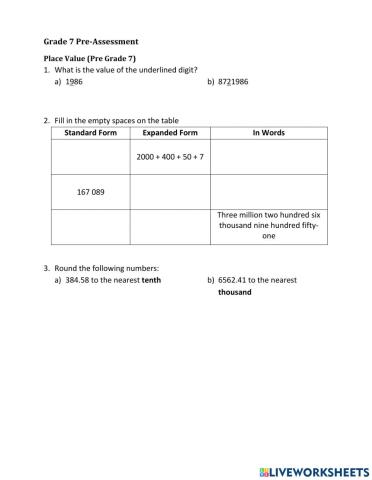 Grade 7 math Diagnostic Test - 2