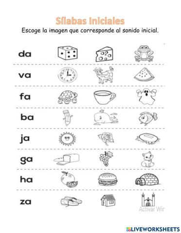 Sílabas iniciales