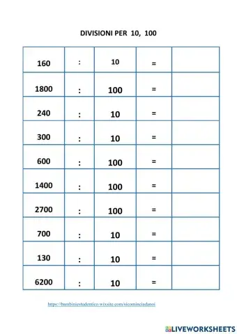 Divisioni per 10, 100