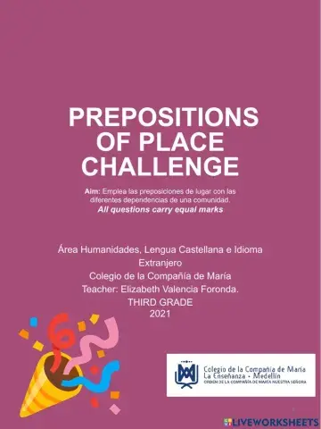 Prepositions of place test