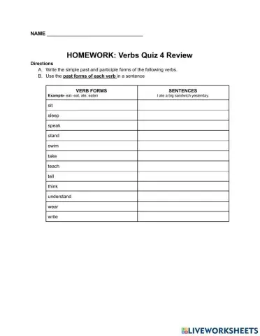 Irregular Verbs Quiz 4- SIT-WRITE