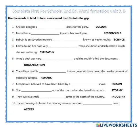 Complete First for Schools Unit 3. Word Formation B
