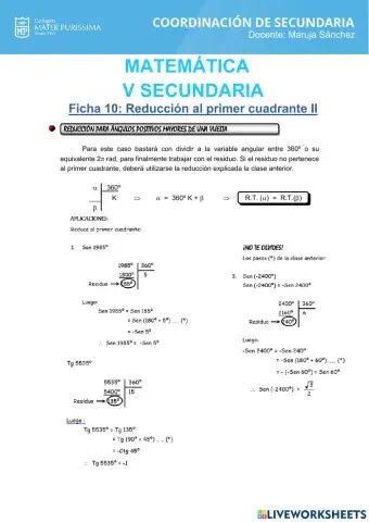 Reducción al primer cuadrante II