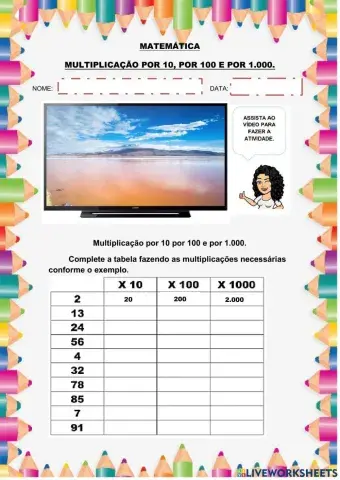 Multiplicação por 10, 100 e 1.000