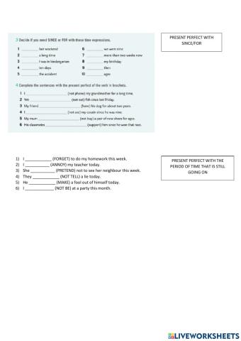 Present perfect - since-for, today