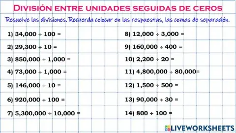 Divisiones entre unidades seguidas de ceros