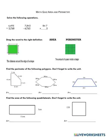 Area and perimeter quiz