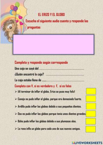 Comprensión auditiva  -  El erizo y el globo