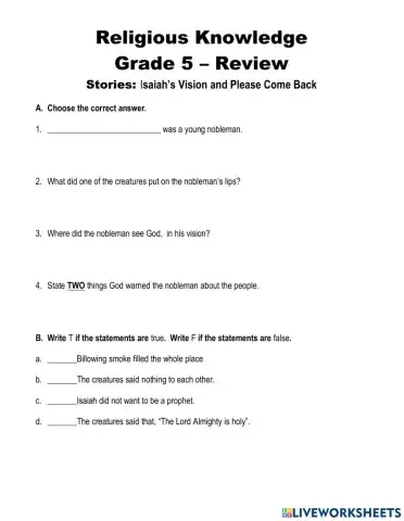 Religious Knowledge- Review (Isaiah and Hosea)