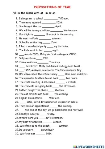 Prepositions of time