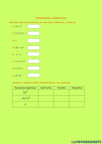 Expresiones algebraicas 2