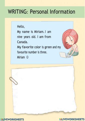 Personal Information- Look and write about you