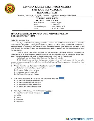 PAT bahasa inggris kelas 8 2020-2021