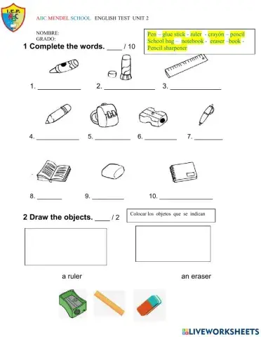 English  exam  unit  2  primero de primaria