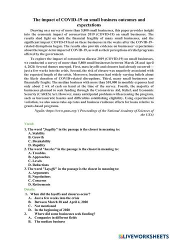 The impact of COVID-19 on small business outcomes and expectations