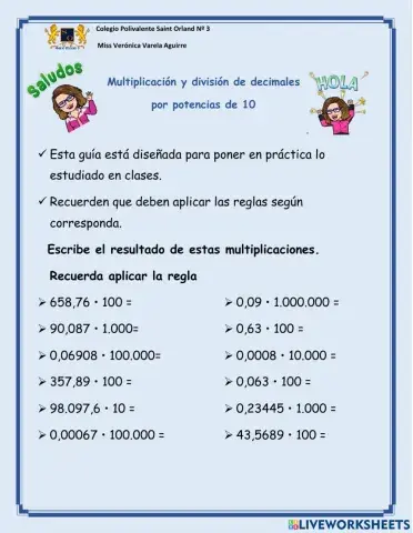 Multiplicación y división de decimales por potencias de 10