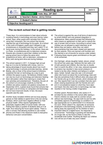 Reading quiz  b2 first part 5