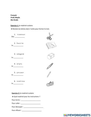 Le matériel scolaire