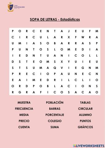 Sopa de letras - Estadística