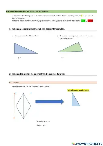 Càlculs amb el Teorema de Pitàgores