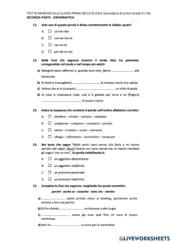 Verifica parte grammaticale ingresso secondaria