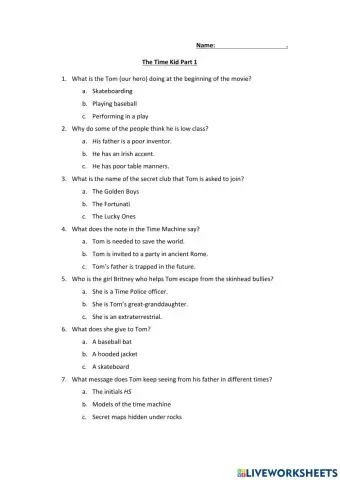 Video Worksheet The Time Kid