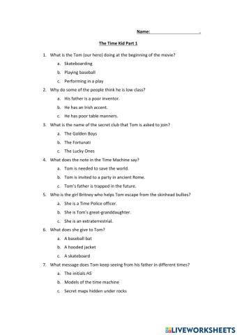 Video Worksheet The Time Kid