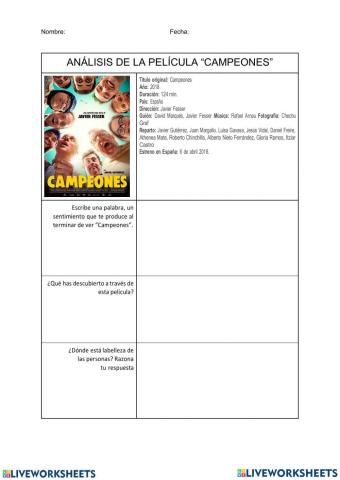 Campeones ficha para valores