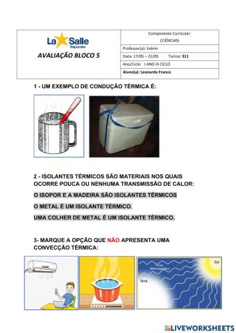 Avaliação ciências b5