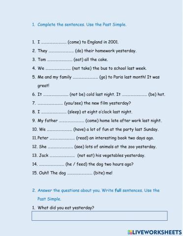 HS1 Past Simple (All forms)