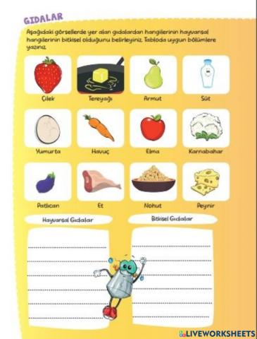 Görsellerdeki gıdaları uygun yere taşı