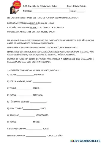 Mucho depois de verbos