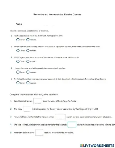 Restrictive and non-restrictive relatives clauses