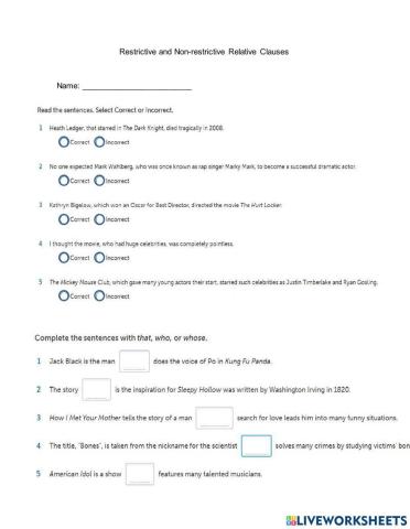 Restrictive and non-restrictive relatives clauses