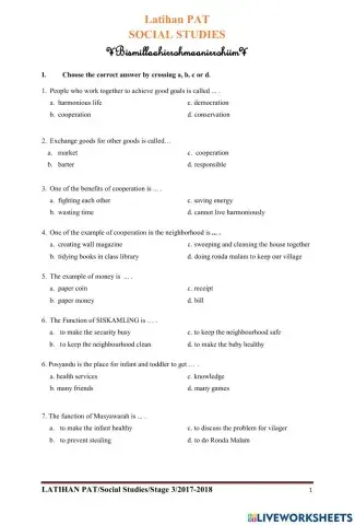 Latihan PAT Social Studies