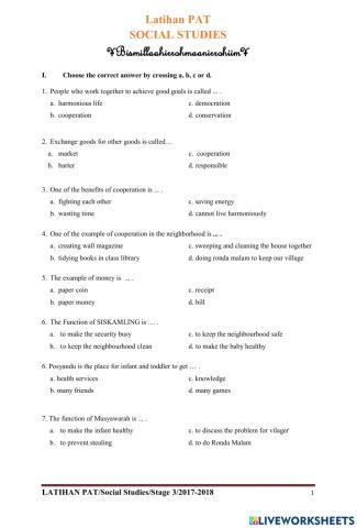 Latihan PAT Social Studies