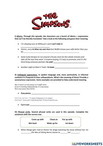 The Simpsons worksheet