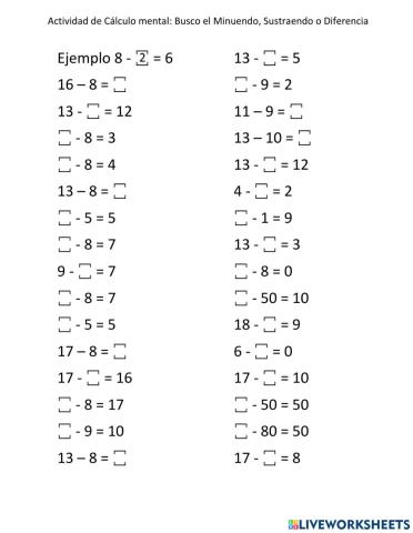 Ejercicios de Cálculo Mental