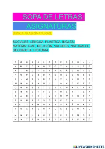 Sopa de letras asignaturas