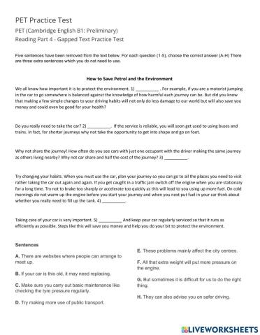 PET READING PART 4 - Gapped Text